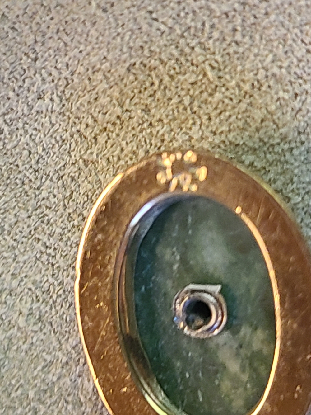 Antique Gold Green Stone Oval Pendant with Silver Accent - Picture 11 of 13